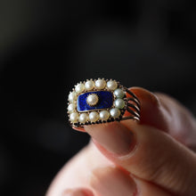 Load image into Gallery viewer, Antique Georgian Blue Enamel & Seed Pearl 14ct Gold Cluster Ring - c.1800