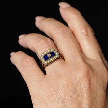Load image into Gallery viewer, Antique Georgian Blue Enamel & Seed Pearl 14ct Gold Cluster Ring - c.1800