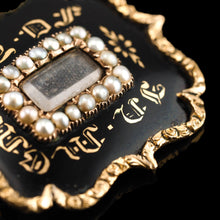 Load image into Gallery viewer, Antique Georgian 14ct Gold Mourning Brooch with Seed Pearls & Black Enamel - c.1800