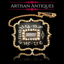 Load image into Gallery viewer, Antique Georgian 14ct Gold Mourning Brooch with Seed Pearls & Black Enamel - c.1800
