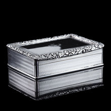 Load image into Gallery viewer, Antique Georgian Solid Silver Large Table Snuff Box Floral Chased Border - Joseph Willmore 1832