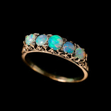Load image into Gallery viewer, Antique Opal 14ct Gold Ring with 5 Cabochons & Fleur-de-lis Setting - Victorian c.1890