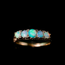 Load image into Gallery viewer, Antique Opal 14ct Gold Ring with 5 Cabochons & Fleur-de-lis Setting - Victorian c.1890