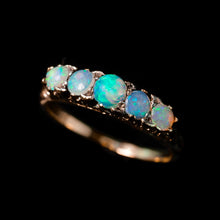 Load image into Gallery viewer, Antique Opal 14ct Gold Ring with 5 Cabochons & Fleur-de-lis Setting - Victorian c.1890
