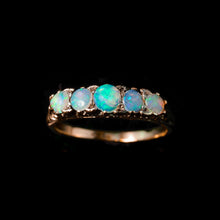 Load image into Gallery viewer, Antique Opal 14ct Gold Ring with 5 Cabochons & Fleur-de-lis Setting - Victorian c.1890