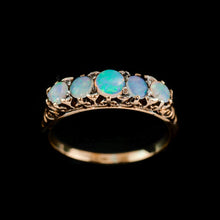 Load image into Gallery viewer, Antique Opal 14ct Gold Ring with 5 Cabochons & Fleur-de-lis Setting - Victorian c.1890