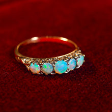 Load image into Gallery viewer, Antique Opal 14ct Gold Ring with 5 Cabochons & Fleur-de-lis Setting - Victorian c.1890