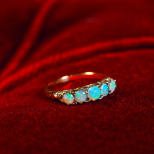 Load image into Gallery viewer, Antique Opal 14ct Gold Ring with 5 Cabochons & Fleur-de-lis Setting - Victorian c.1890