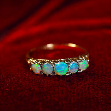 Load image into Gallery viewer, Antique Opal 14ct Gold Ring with 5 Cabochons & Fleur-de-lis Setting - Victorian c.1890