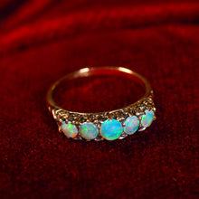 Load image into Gallery viewer, Antique Opal 14ct Gold Ring with 5 Cabochons & Fleur-de-lis Setting - Victorian c.1890