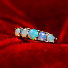 Load image into Gallery viewer, Antique Opal 14ct Gold Ring with 5 Cabochons & Fleur-de-lis Setting - Victorian c.1890