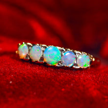 Load image into Gallery viewer, Antique Opal 14ct Gold Ring with 5 Cabochons & Fleur-de-lis Setting - Victorian c.1890