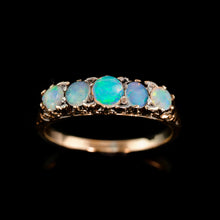 Load image into Gallery viewer, Antique Opal 14ct Gold Ring with 5 Cabochons & Fleur-de-lis Setting - Victorian c.1890