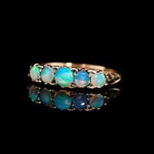 Load image into Gallery viewer, Antique Opal 14ct Gold Ring with 5 Cabochons & Fleur-de-lis Setting - Victorian c.1890