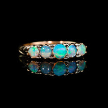 Load image into Gallery viewer, Antique Opal 14ct Gold Ring with 5 Cabochons & Fleur-de-lis Setting - Victorian c.1890