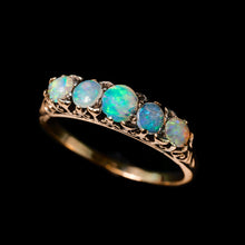 Load image into Gallery viewer, Antique Opal 14ct Gold Ring with 5 Cabochons & Fleur-de-lis Setting - Victorian c.1890