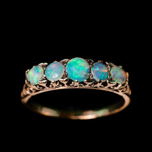 Load image into Gallery viewer, Antique Opal 14ct Gold Ring with 5 Cabochons & Fleur-de-lis Setting - Victorian c.1890