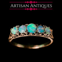 Load image into Gallery viewer, Antique Opal 14ct Gold Ring with 5 Cabochons & Fleur-de-lis Setting - Victorian c.1890