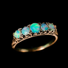 Load image into Gallery viewer, Antique Opal 14ct Gold Ring with 5 Cabochons & Fleur-de-lis Setting - Victorian c.1890