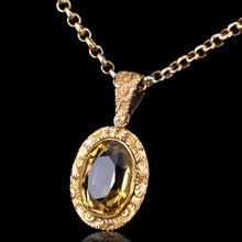 Load image into Gallery viewer, Antique Victorian 9ct Gold Citrine Pendant Necklace with Chased Floral Motif - c.1850