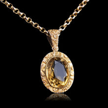Load image into Gallery viewer, Antique Victorian 9ct Gold Citrine Pendant Necklace with Chased Floral Motif - c.1850