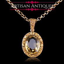 Load image into Gallery viewer, Antique Victorian 9ct Gold Citrine Pendant Necklace with Chased Floral Motif - c.1850
