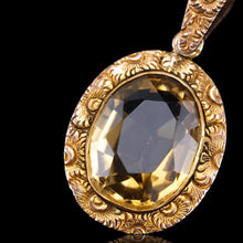 Load image into Gallery viewer, Antique Victorian 9ct Gold Citrine Pendant Necklace with Chased Floral Motif - c.1850