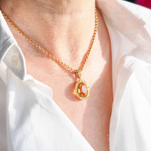 Load image into Gallery viewer, Antique Victorian 9ct Gold Citrine Pendant Necklace with Chased Floral Motif - c.1850
