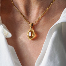Load image into Gallery viewer, Antique Victorian 9ct Gold Citrine Pendant Necklace with Chased Floral Motif - c.1850