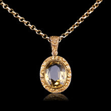Load image into Gallery viewer, Antique Victorian 9ct Gold Citrine Pendant Necklace with Chased Floral Motif - c.1850