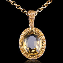 Load image into Gallery viewer, Antique Victorian 9ct Gold Citrine Pendant Necklace with Chased Floral Motif - c.1850