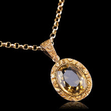 Load image into Gallery viewer, Antique Victorian 9ct Gold Citrine Pendant Necklace with Chased Floral Motif - c.1850