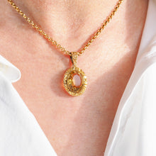 Load image into Gallery viewer, Antique Victorian 9ct Gold Citrine Pendant Necklace with Chased Floral Motif - c.1850