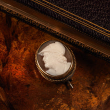 Load image into Gallery viewer, Antique Victorian 15ct Gold Carved Shell Cameo Brooch with "Menelaus" Head Greek Mythology - c.1880