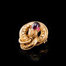 Load image into Gallery viewer, Antique Victorian 18ct Gold Garnet Cabochon Flower Bud Brooch - c.1880