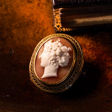 Load image into Gallery viewer, Antique Victorian 15ct Gold Carved Shell Cameo with Figural Lady Head - c.1890