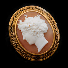 Load image into Gallery viewer, Antique Victorian 15ct Gold Carved Shell Cameo with Figural Lady Head - c.1890