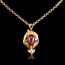 Load image into Gallery viewer, Antique Victorian 18ct Gold Garnet Cabochon Pendant Necklace - c.1840
