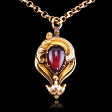 Load image into Gallery viewer, Antique Victorian 18ct Gold Garnet Cabochon Pendant Necklace - c.1840