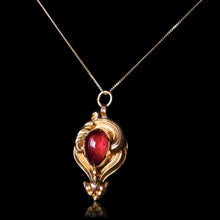 Load image into Gallery viewer, Antique Victorian 18ct Gold Garnet Cabochon Pendant Necklace - c.1840