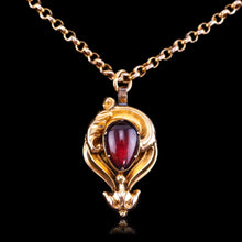Load image into Gallery viewer, Antique Victorian 18ct Gold Garnet Cabochon Pendant Necklace - c.1840