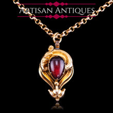 Load image into Gallery viewer, Antique Victorian 18ct Gold Garnet Cabochon Pendant Necklace - c.1840