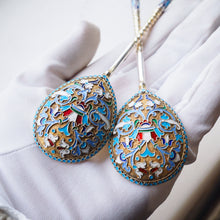 Load image into Gallery viewer, Antique Imperial Russian Solid Silver Pair of Spoons with Cloisonne Enamel - Vasily Agafonov c.1882-1899