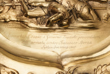 Load image into Gallery viewer, Antique Solid Silver Gilt Charger Sideboard Dish (50cm) with Figural Battle Scene - 19th Century