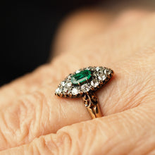 Load image into Gallery viewer, Magnificent Antique Victorian 18K Gold Emerald & Diamond Navette Cluster Ring - c.1880