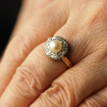 Load image into Gallery viewer, Antique Pearl & Diamond Cluster Ring 18ct Gold - c.1900s