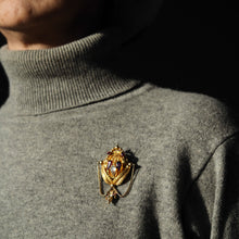 Load image into Gallery viewer, Antique Victorian 18K Gold Brooch/Pendant & Earrings Garnet & Chrysoberyl - Etruscan Revival c.1870