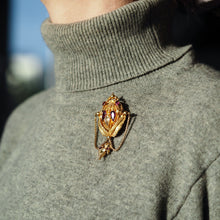 Load image into Gallery viewer, Antique Victorian 18K Gold Brooch/Pendant & Earrings Garnet & Chrysoberyl - Etruscan Revival c.1870