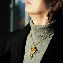 Load image into Gallery viewer, Antique Victorian 18K Gold Brooch/Pendant & Earrings Garnet & Chrysoberyl - Etruscan Revival c.1870