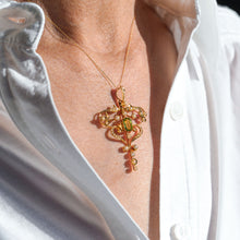 Load image into Gallery viewer, Antique Edwardian 15ct Gold Peridot & Pearl Necklace/Pendant - c.1910